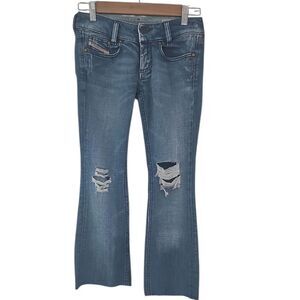 Vintage Y2K Diesel Distressed Jeans Sz 24 Made in Italy Low Rise Flared Cropped